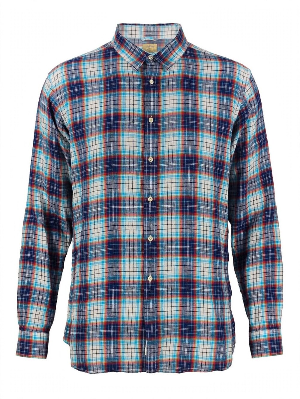 Tre Vero Linen Shirt Mens 2XL XXL Red White Blue Plaid Long Sleeve Italy Button